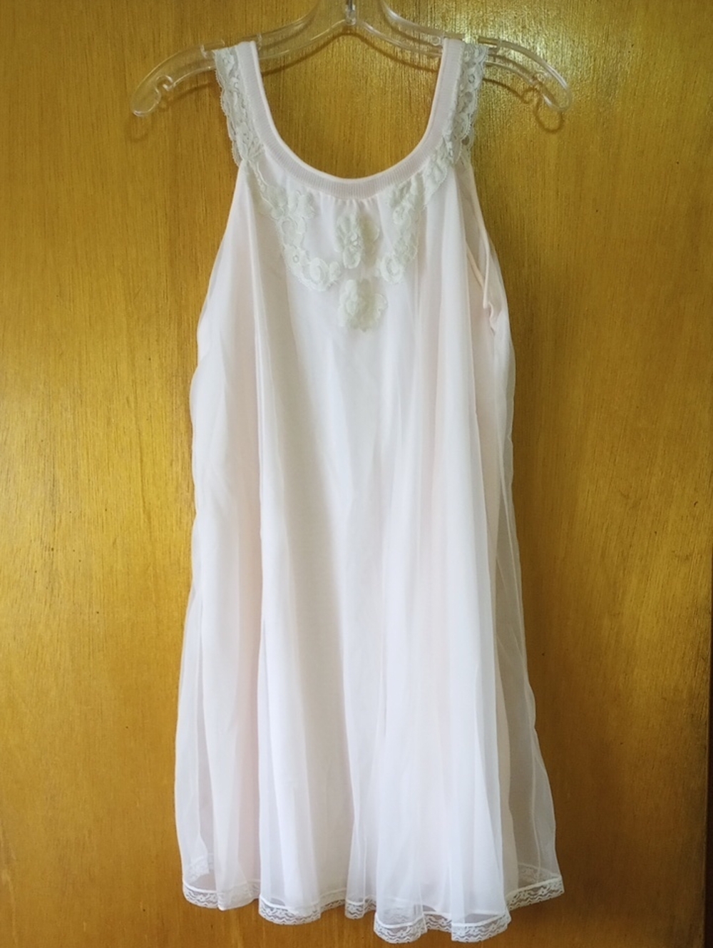 Aristocraft by Superior Pink Nylon & Cream Lace Sheer Summer Vintage Nightgown